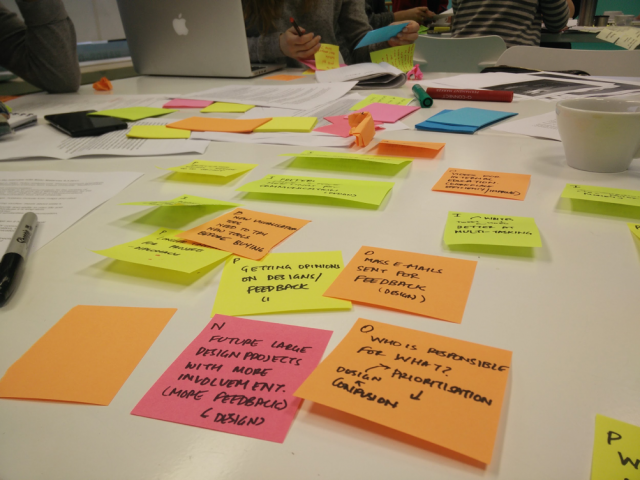 Post its, post its, post its. The amount we have used in this course probably equals to a small rain forest. Photo by Maya Pillai.
